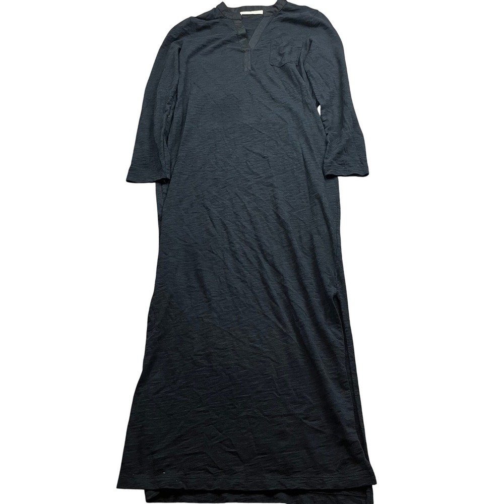 Peruvian Connection Womens Black Cotton Silk Trim Maxi Dress Small Long Sleeve